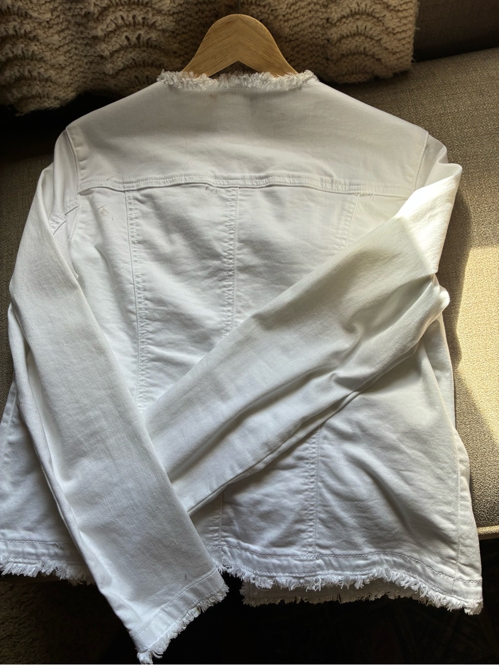 CHARLIE B White Frayed-Trim Denim Jacket - Picture 2 of 5